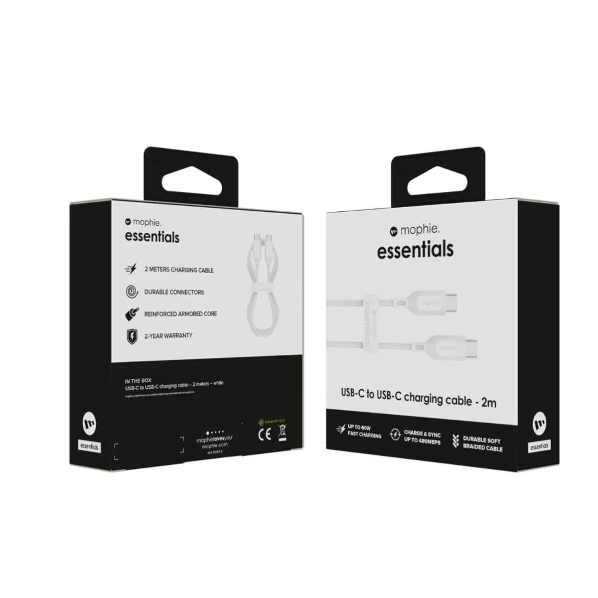MOPHIE - Cable de carga mophie USB-C a USB-C 2m hasta 60W de carga - Blanco