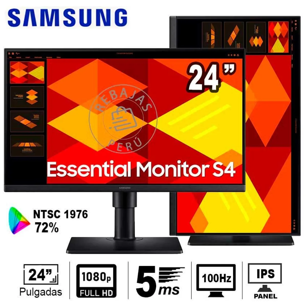 SAMSUNG - Monitor Samsung S4 24 FHD IPS 100Hz 5ms HDMI DP Flicker Free Eye Saver