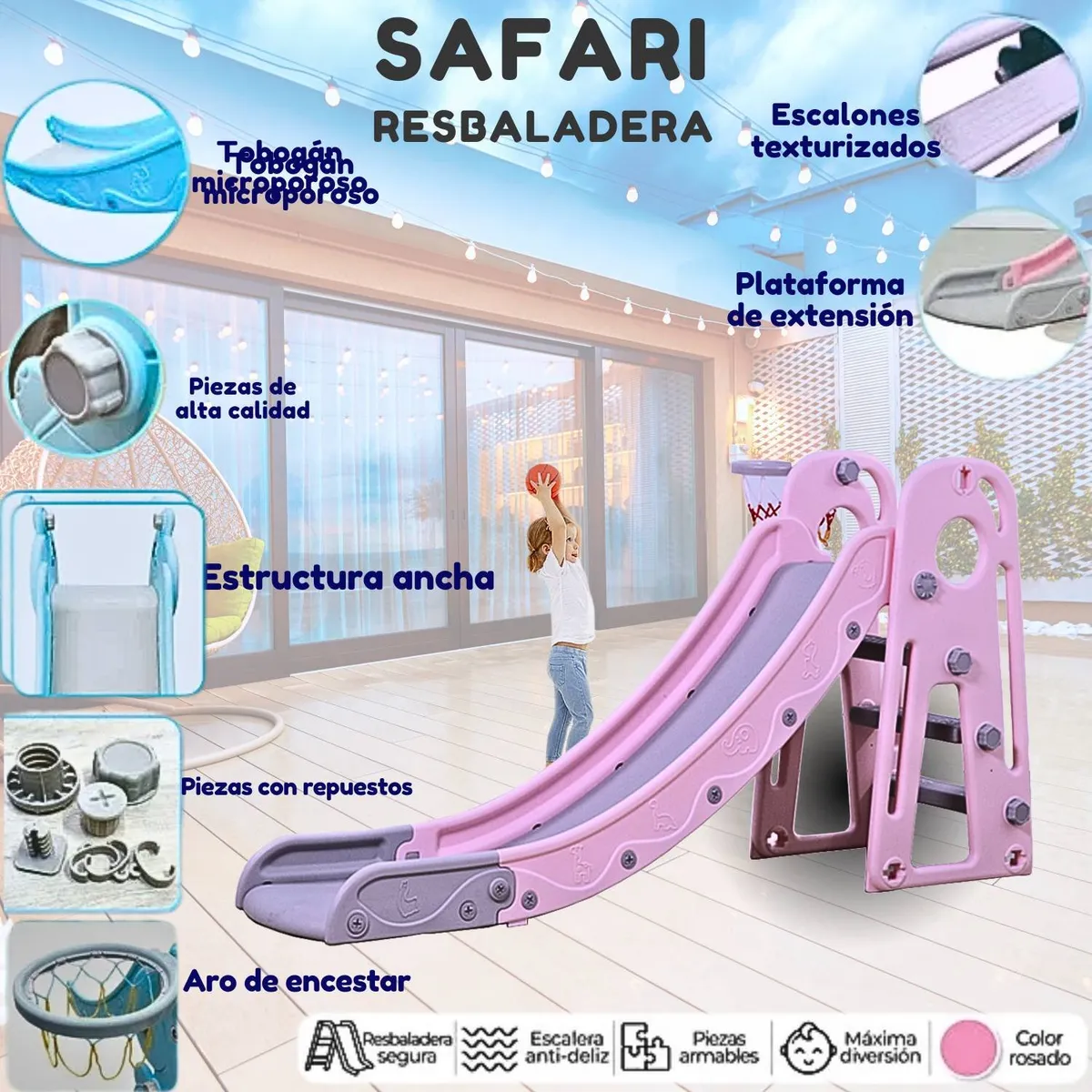 GENERICO - Juego Didactico Resbaladero Safari Rosado