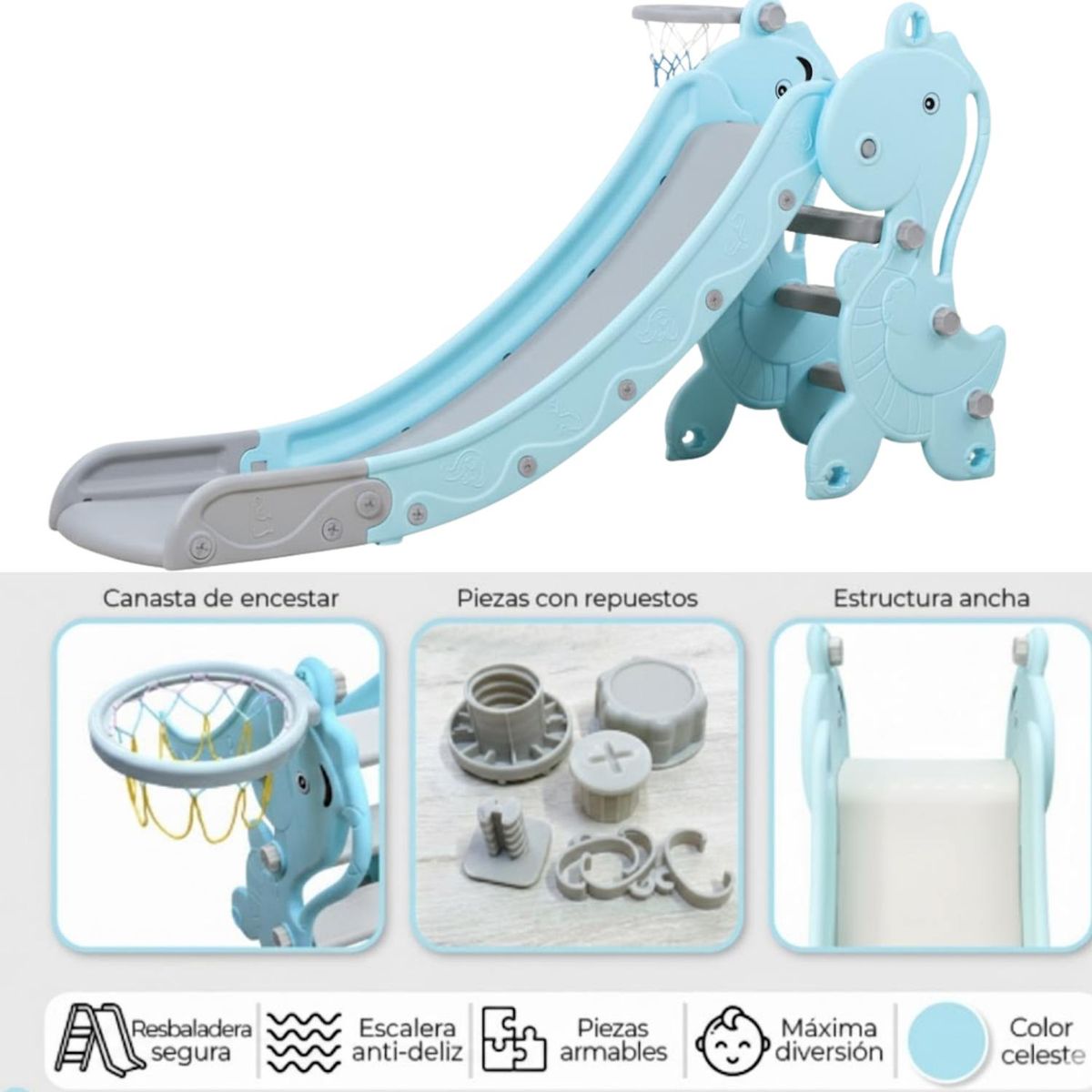 GENERICO - Juego Didactico Resbaladero Dinosauri Celeste