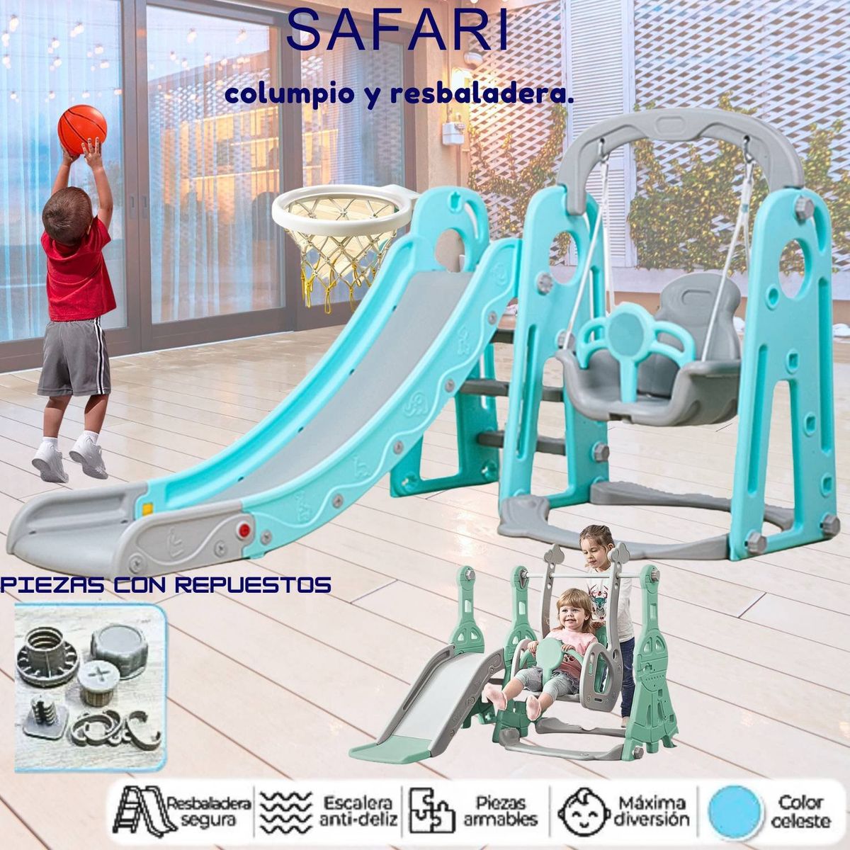 GENERICO - Juego Didactico Resbaladero Columpio Safari Celeste