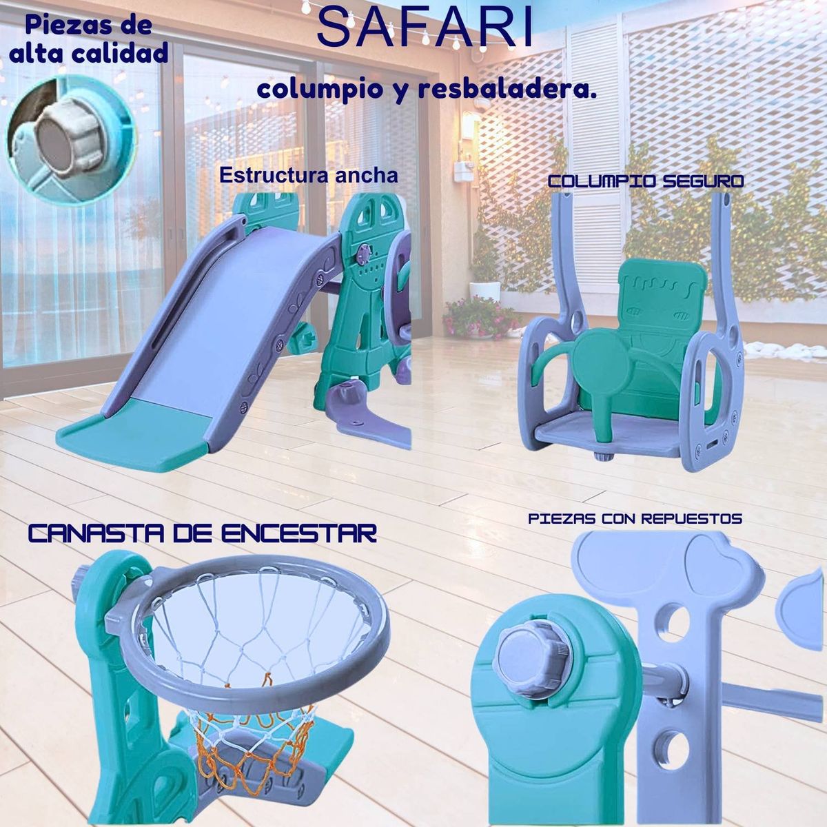 GENERICO - Juego Didactico Resbaladero Columpio Safari Celeste