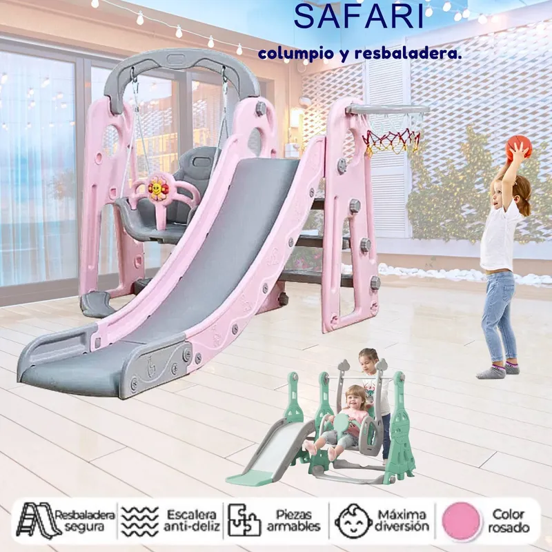 GENERICO - Juego Didactico Resbaladero Columpio Safari Rosado