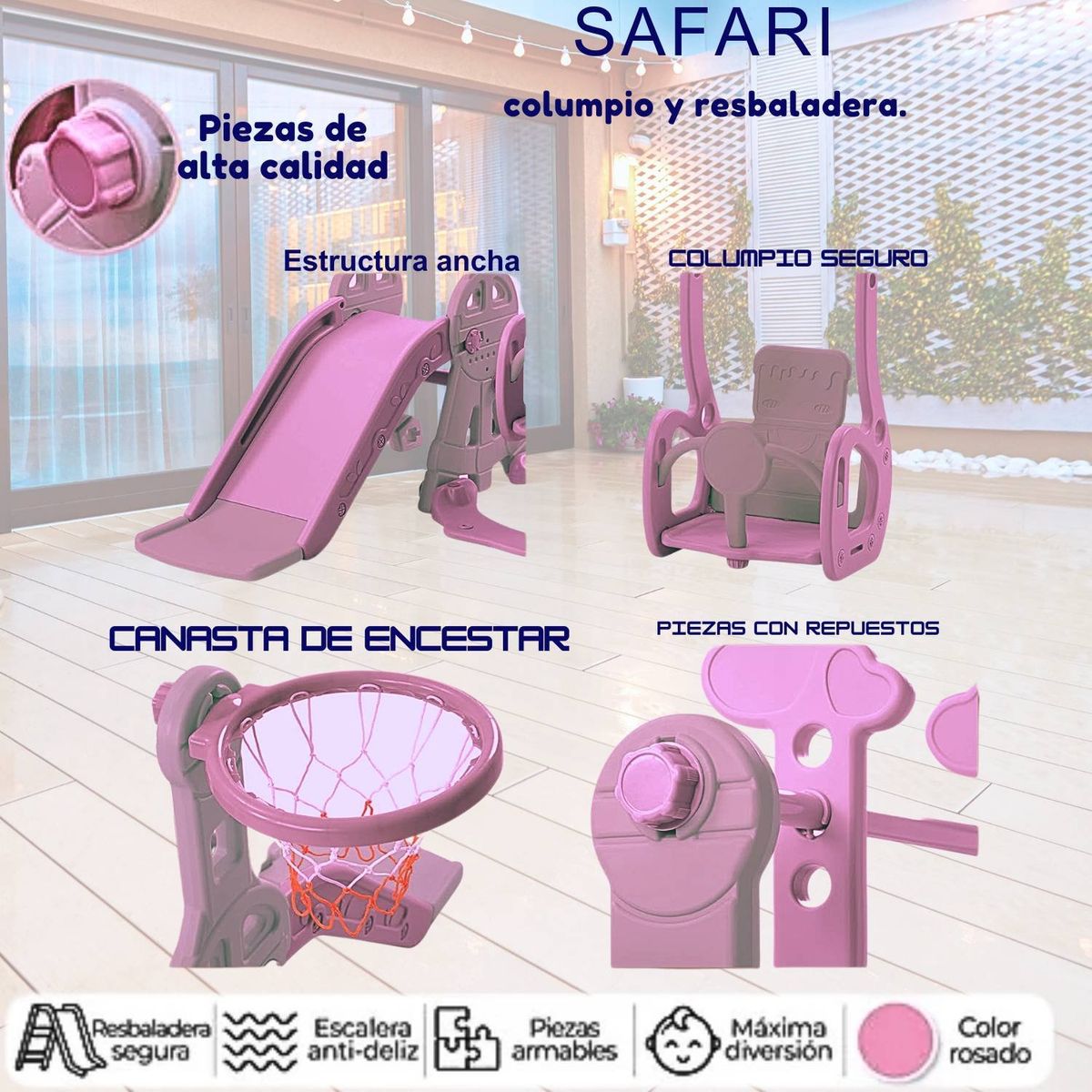 GENERICO - Juego Didactico Resbaladero Columpio Safari Rosado