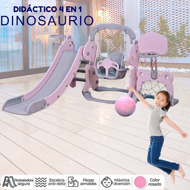 GENERICO - Juego Didactico Resbaladero Columpio Dinausario 4 En 1 Rosada