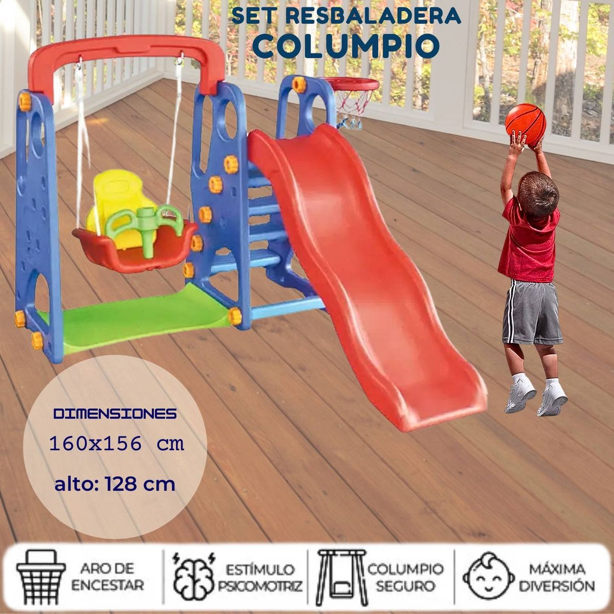 GENERICO - Set De Resbaladera Columpio Rojo Azul