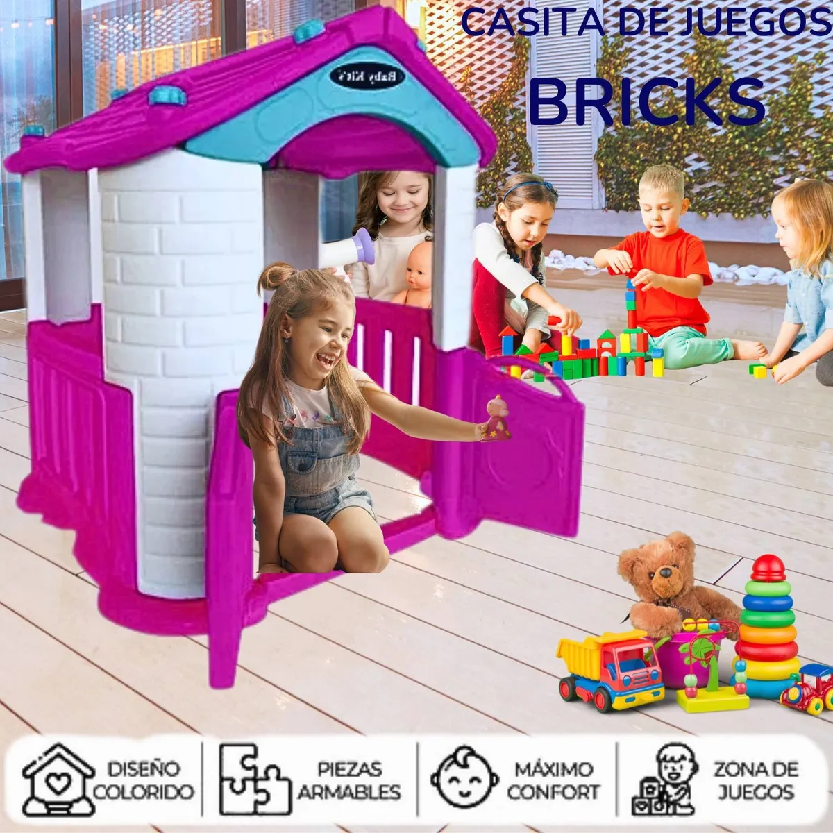 GENERICO - Casita De Juegos Bricks Baby Kits Fucsia Blanco