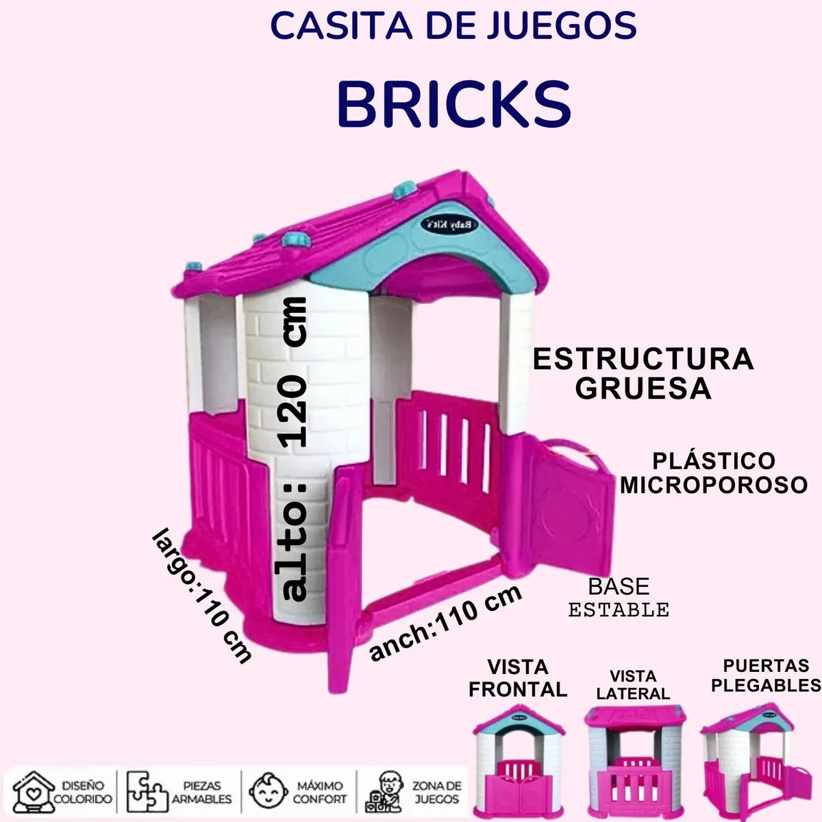 GENERICO - Casita De Juegos Bricks Baby Kits Fucsia Blanco