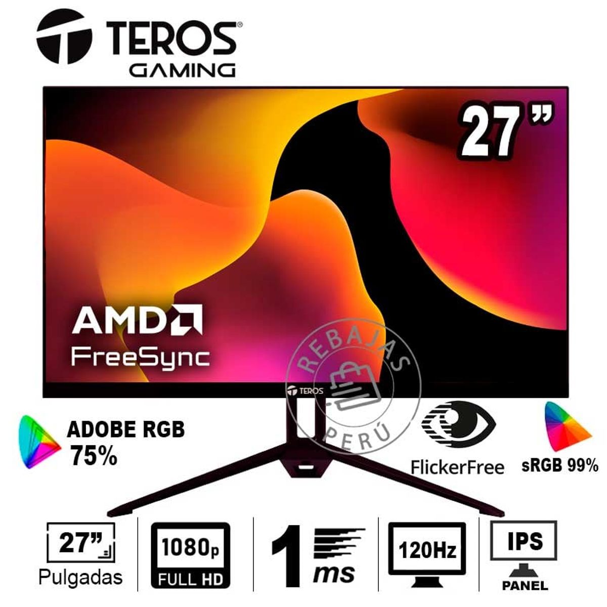 TEROS GAMING - Monitor TEROS TE-2713S 27 FHD IPS 120Hz 1ms HDMI DP FreeSync
