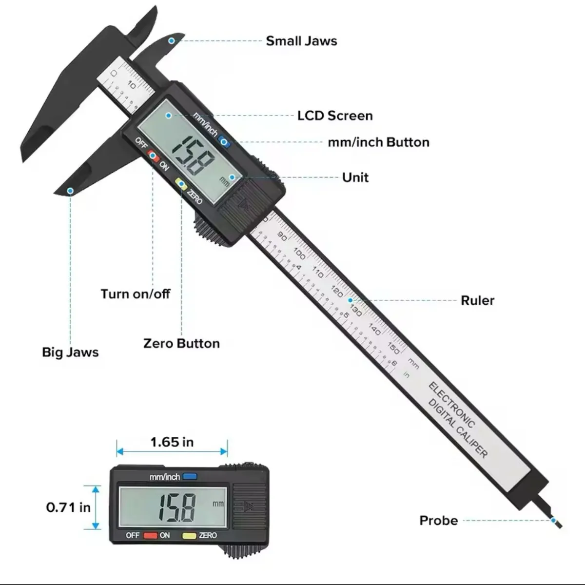 GENERICO - VERNIER CON PANTALLA 150 mm con 4 pilas de regalo