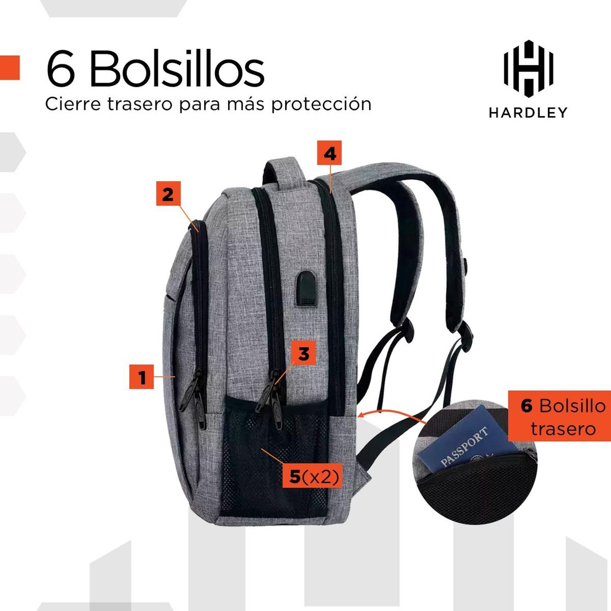 GENERICO - Mochila laptop Hardley Phantom - Gris - Mediano