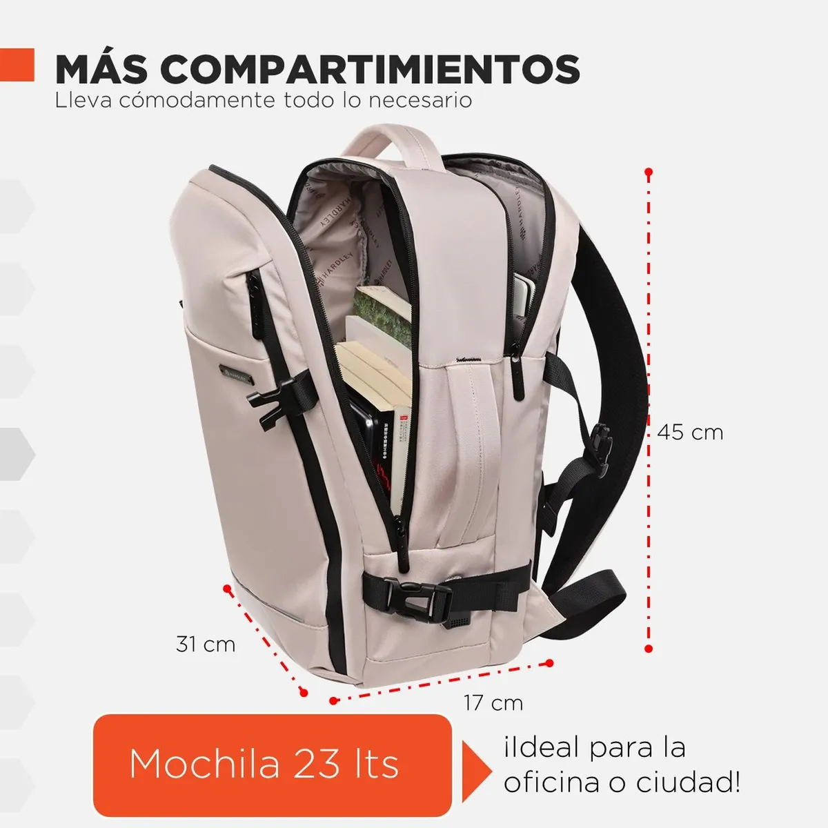 GENERICO - Mochila Hombre Viajera Brussels Beige 23 Litros Hardley