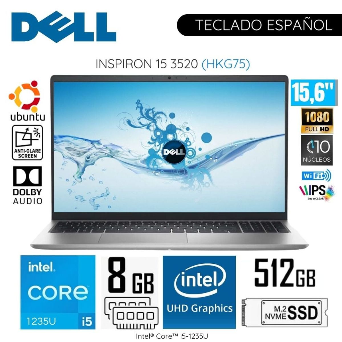 DELL - Laptop Dell Inspiron 15 3520 Intel Corei5-1235U 8GB RAM 512GB SSD 15.6"  FHD Ubuntu