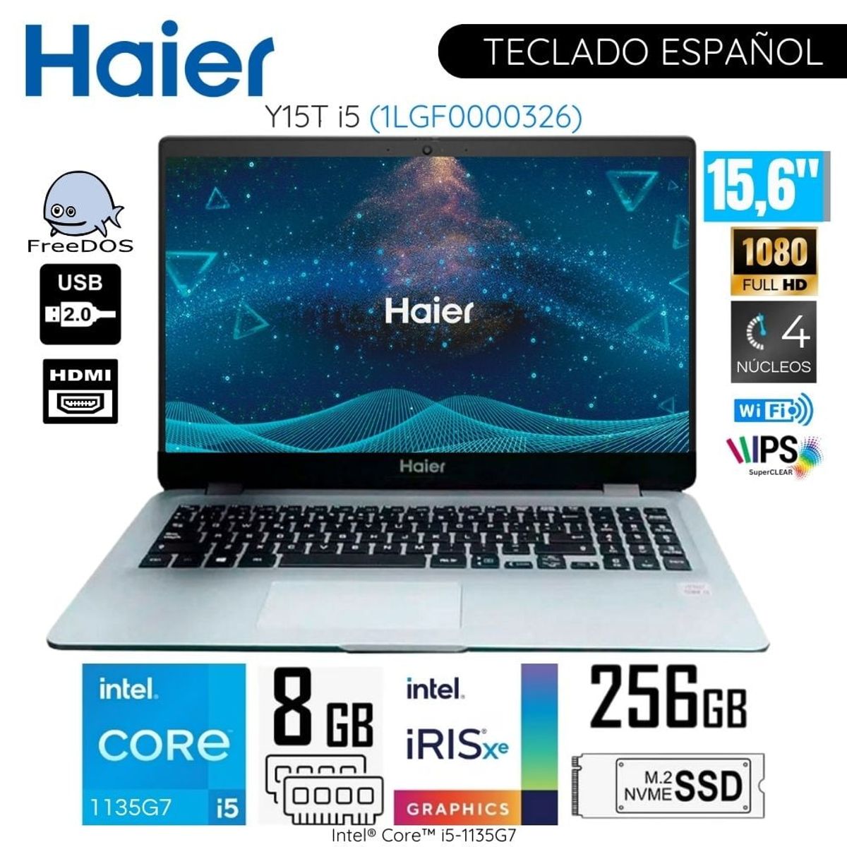 HAIER - Laptop Haier Y15T I5 Intel Corei5-1135G7 8GB RAM  256GB SSD 15.6"   FHD  Intel Iris Xe 1LGF0000326