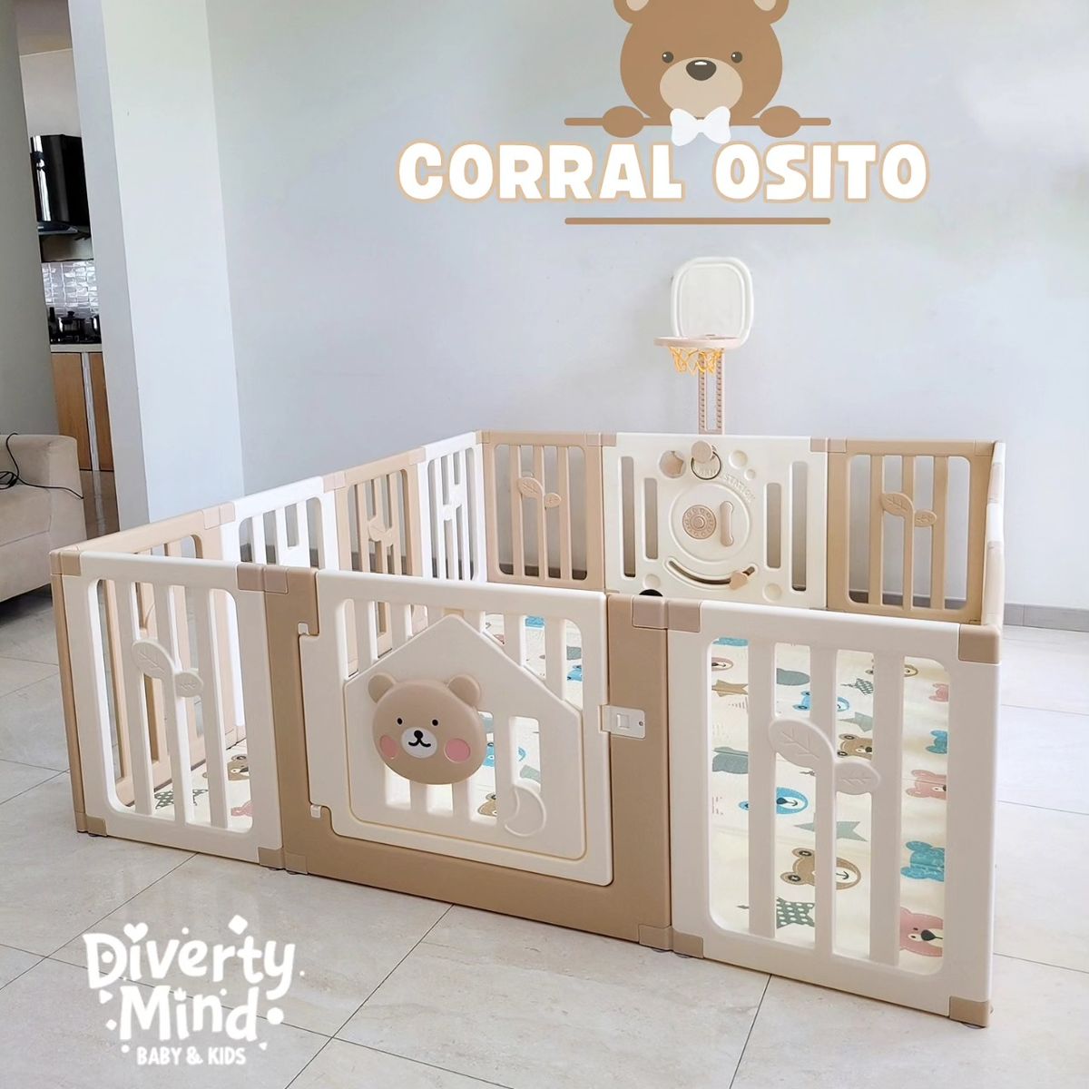 GENERICO - CORRAL CORRALITO INFANTIL  MODELO OSITO COFFEE 150x180CM