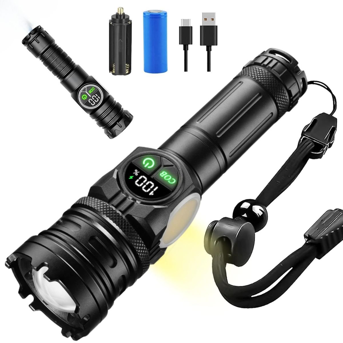 LIDIMI - Linterna Táctica Recargable LED 2800LM con Luz Lateral y Zoom