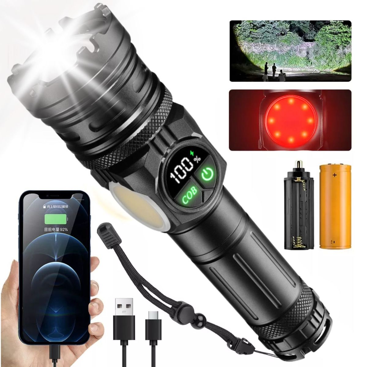 LIDIMI - Linterna Recargable de Alta Potencia con Luz COB y USB Tipo C