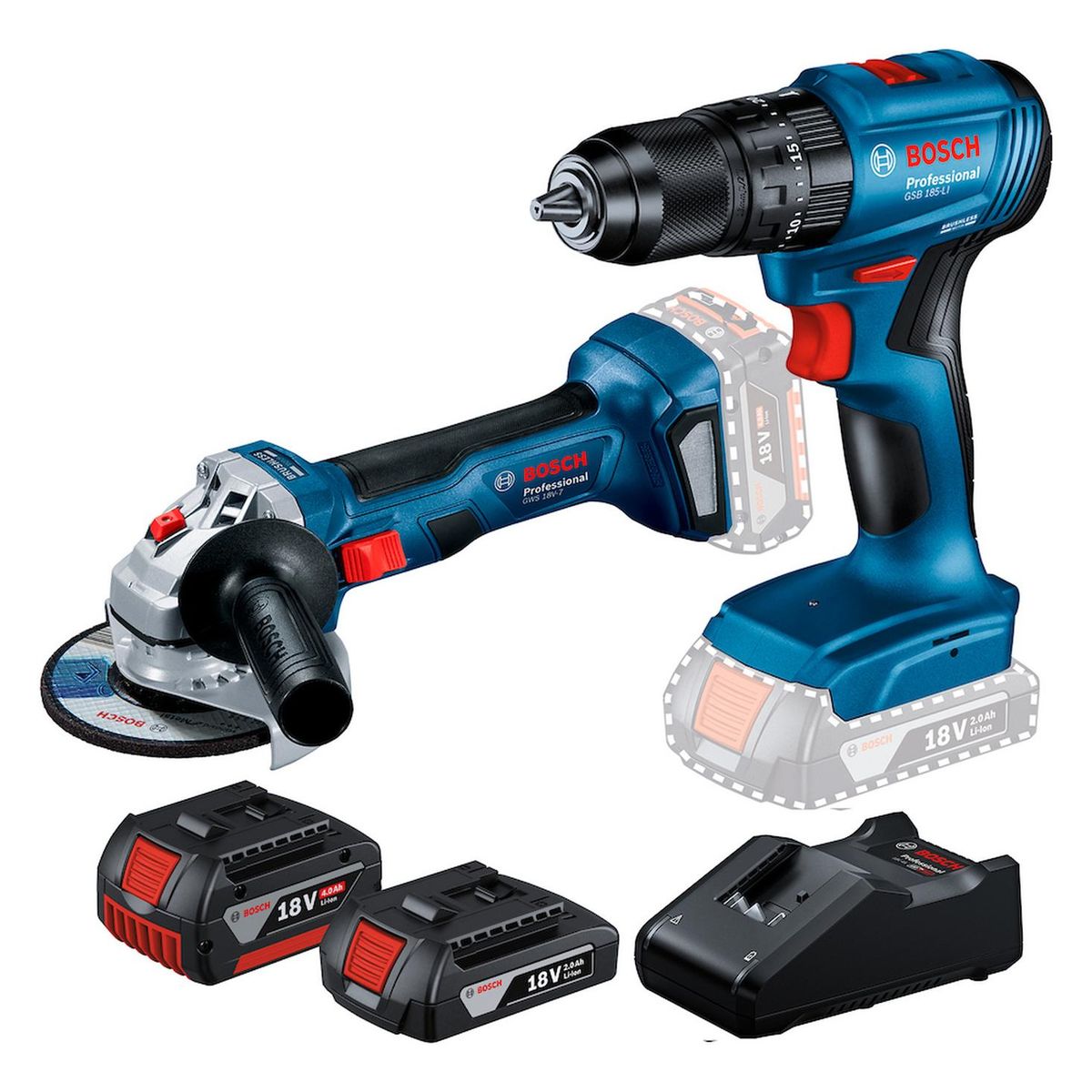 BOSCH - Taladro Percutor 1/2 + Amoladora 5 + 2 Bat Y Carg Bosch