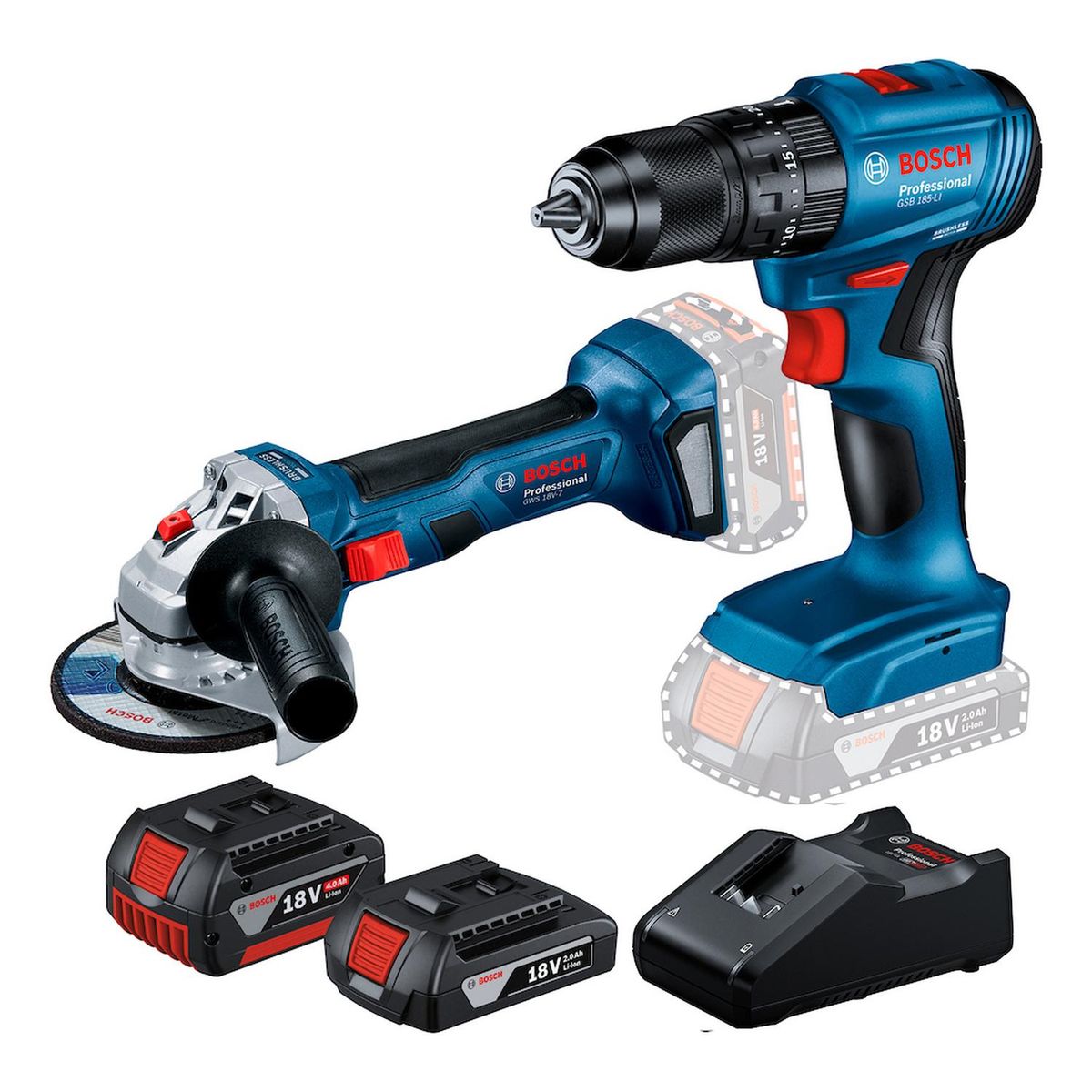 BOSCH - Taladro Percutor 1/2 + Amoladora 5 + 2 Bat Y Carg Bosch