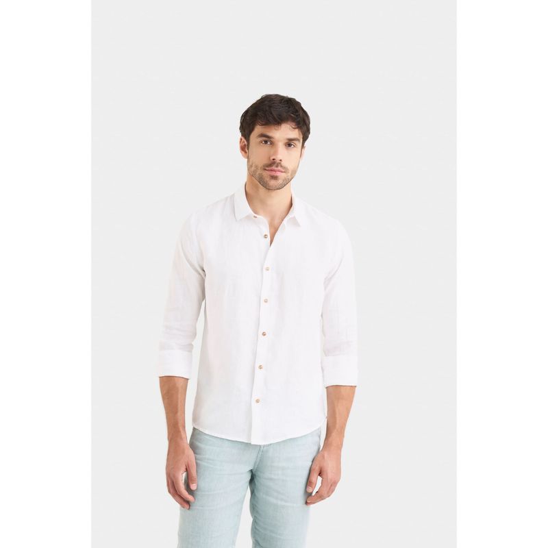 VELEZ - Vélez Camisa Manga Larga En Lino Hombre Semi Ajustada Blanco