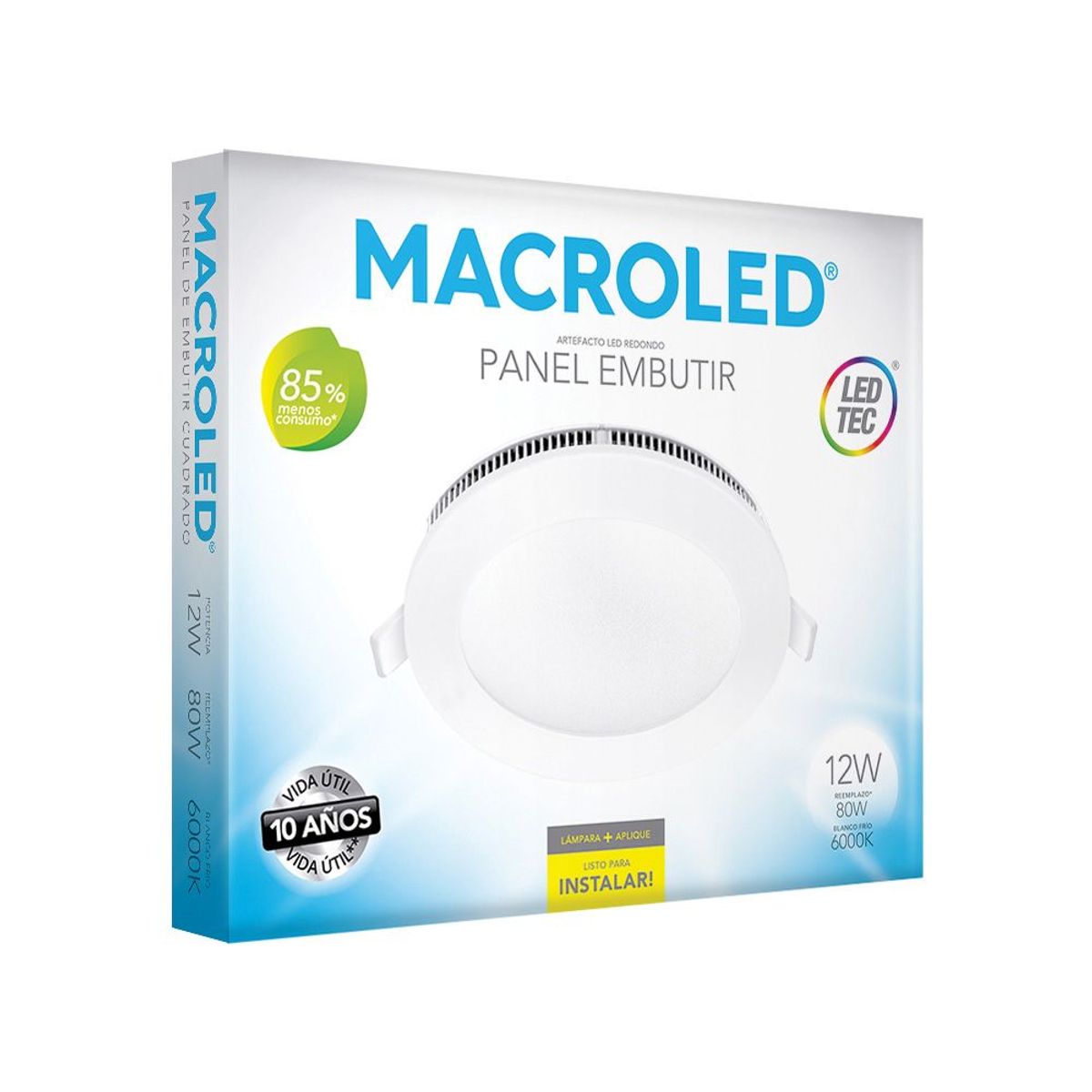 GENERICO - Downlight Redondo para Empotrar Luz Fria 12W 1080Lm