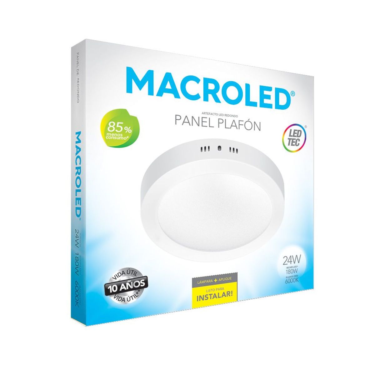 GENERICO - Panel Plafon Luz Fría 24W 2160Lm