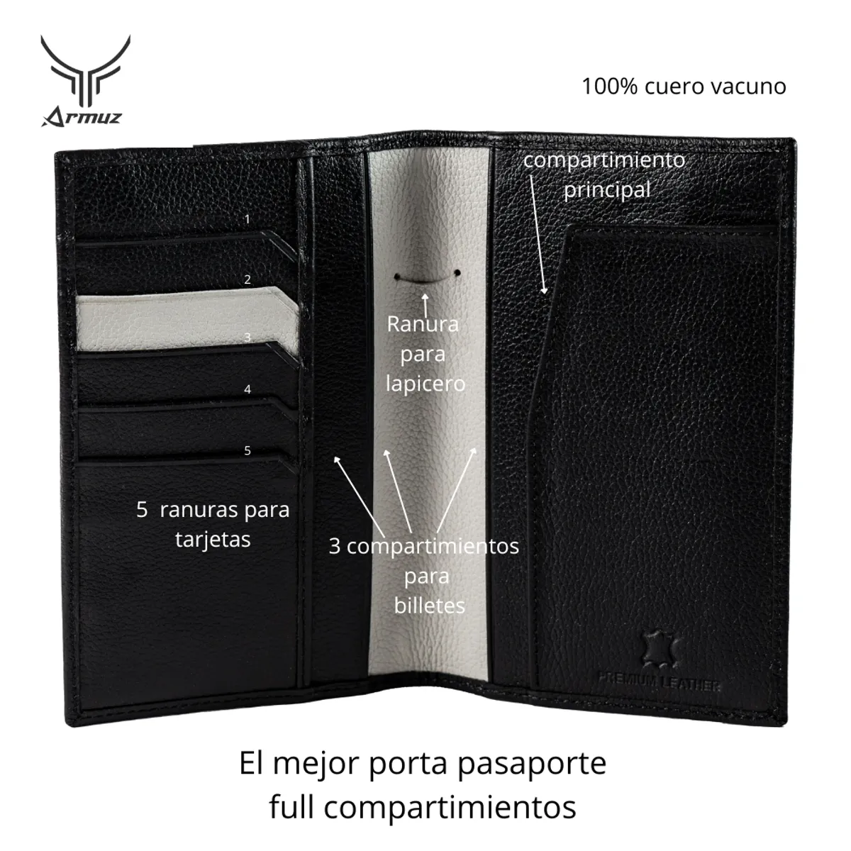 ARMUZ - Porta Pasaporte de Cuero Vacuno ARMUZ  AR10