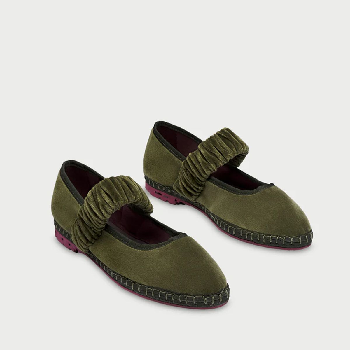 FLABELUS - Ballerinas Mafalda Velvet Olive Verde