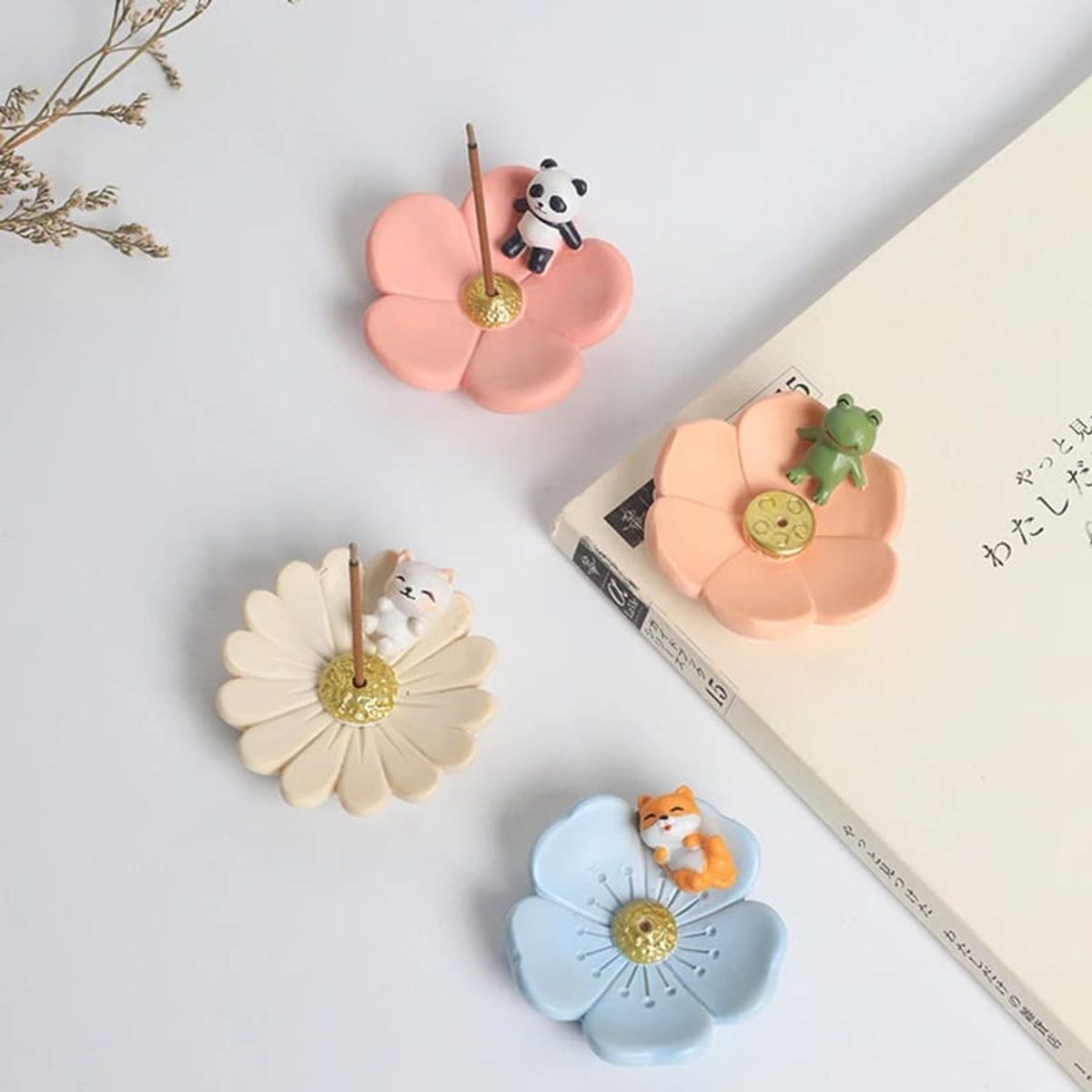 GENERICO - Panda Blossom Porta Incienso de Resina Kawaii Aromaterapia