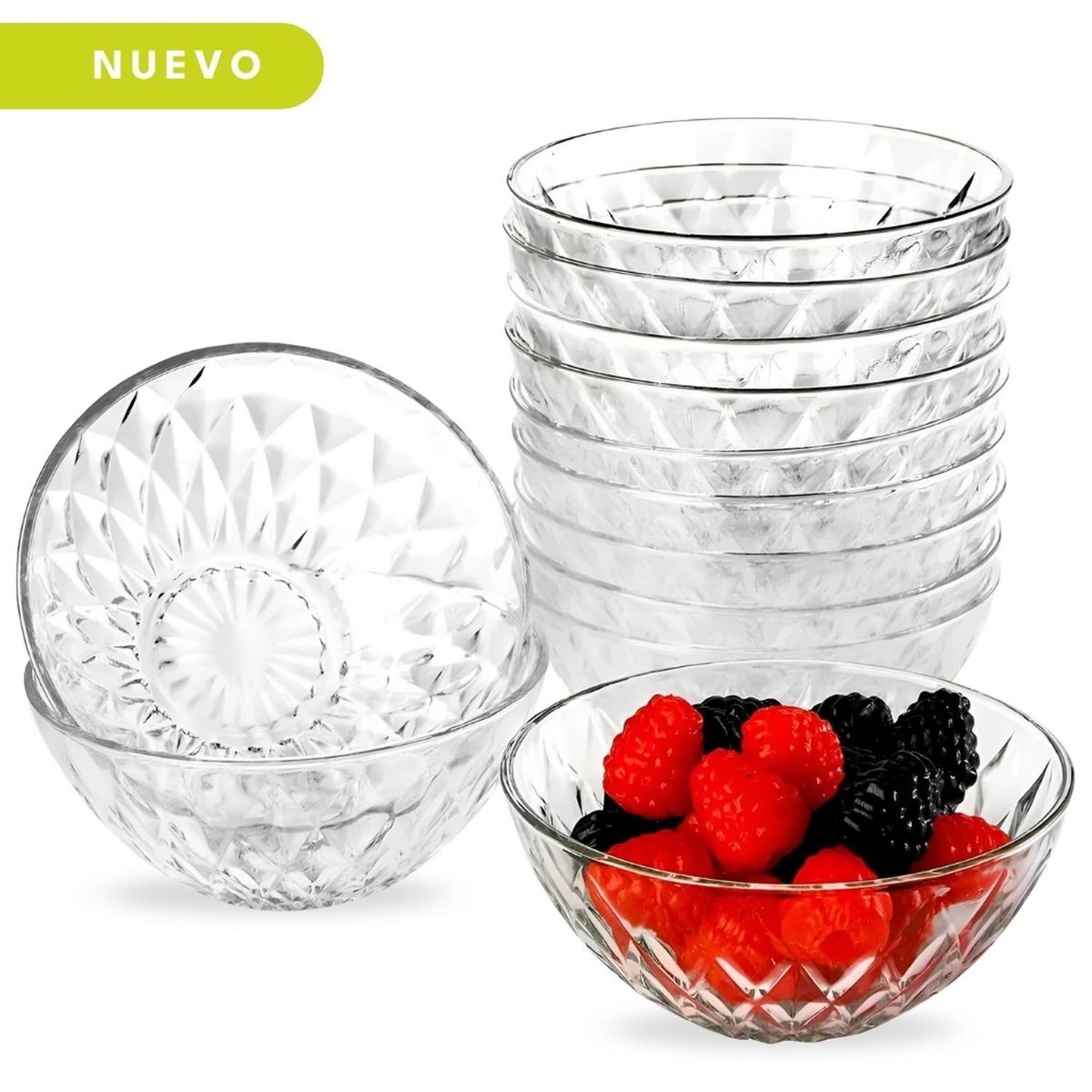 MINARI - Set de 12 Recipientes de Vidrio para Postres Ensaladas y Frutas PC781