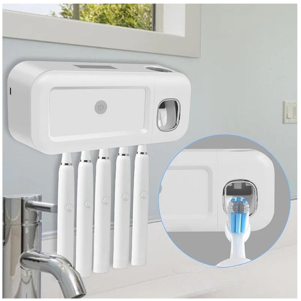 MINARI - Porta Cepillos con Dispensador y Esterilizador UV Recargable DC30