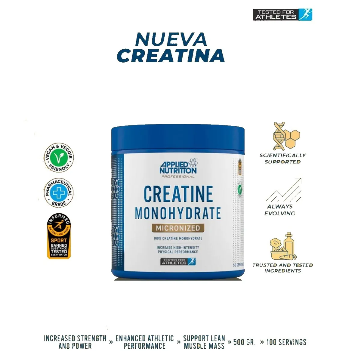 APPLIED NUTRITION - Creatina Monohidratada Certificada Applied Nutrition 250GR