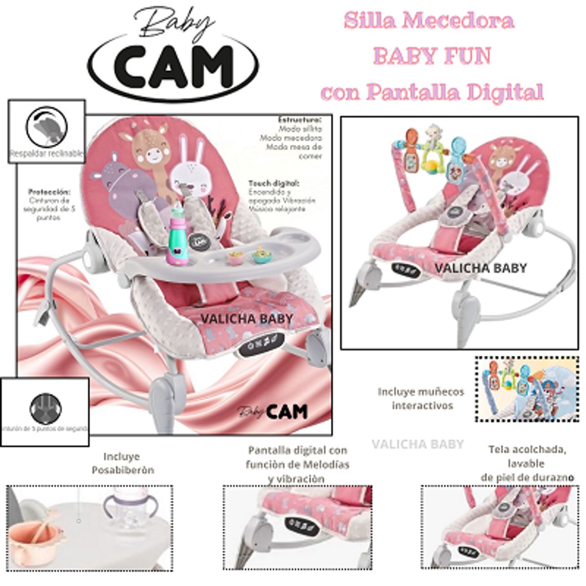 CAM - SILLA MECEDORA MULTIFUNCIONAL  ROSADO + OBSEQUIO UN PLATITO Y 1 BOLSA DE LEGOS