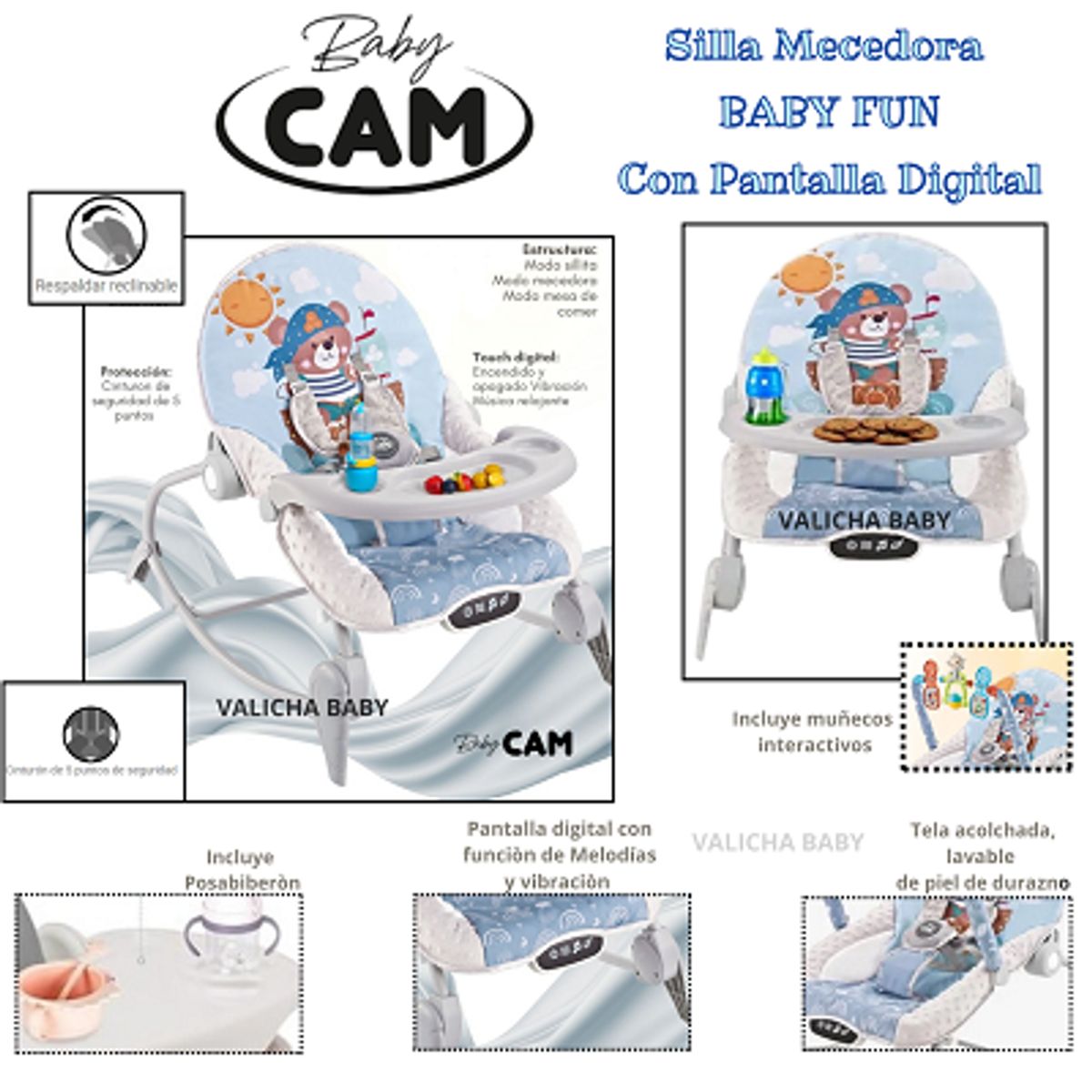 CAM - SILLA MECEDORA MULTIFUNCIONAL  CELESTE + OBSEQUIO PLATITO Y 1 BOLSA DE LEGOS