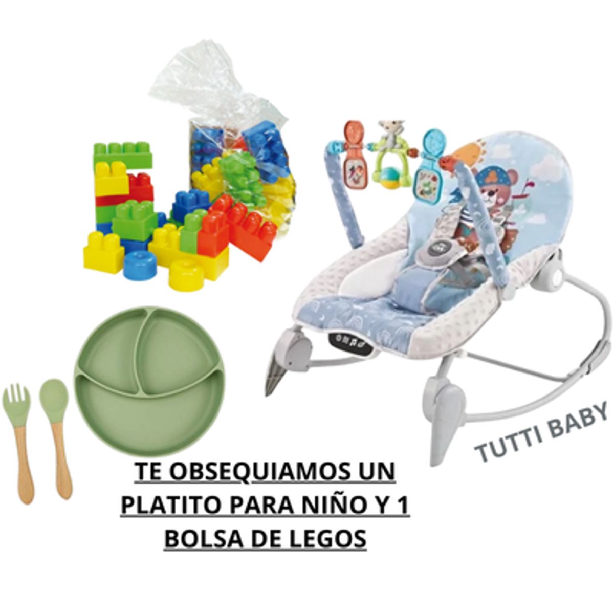 CAM - SILLA MECEDORA MULTIFUNCIONAL  CELESTE + OBSEQUIO PLATITO Y 1 BOLSA DE LEGOS