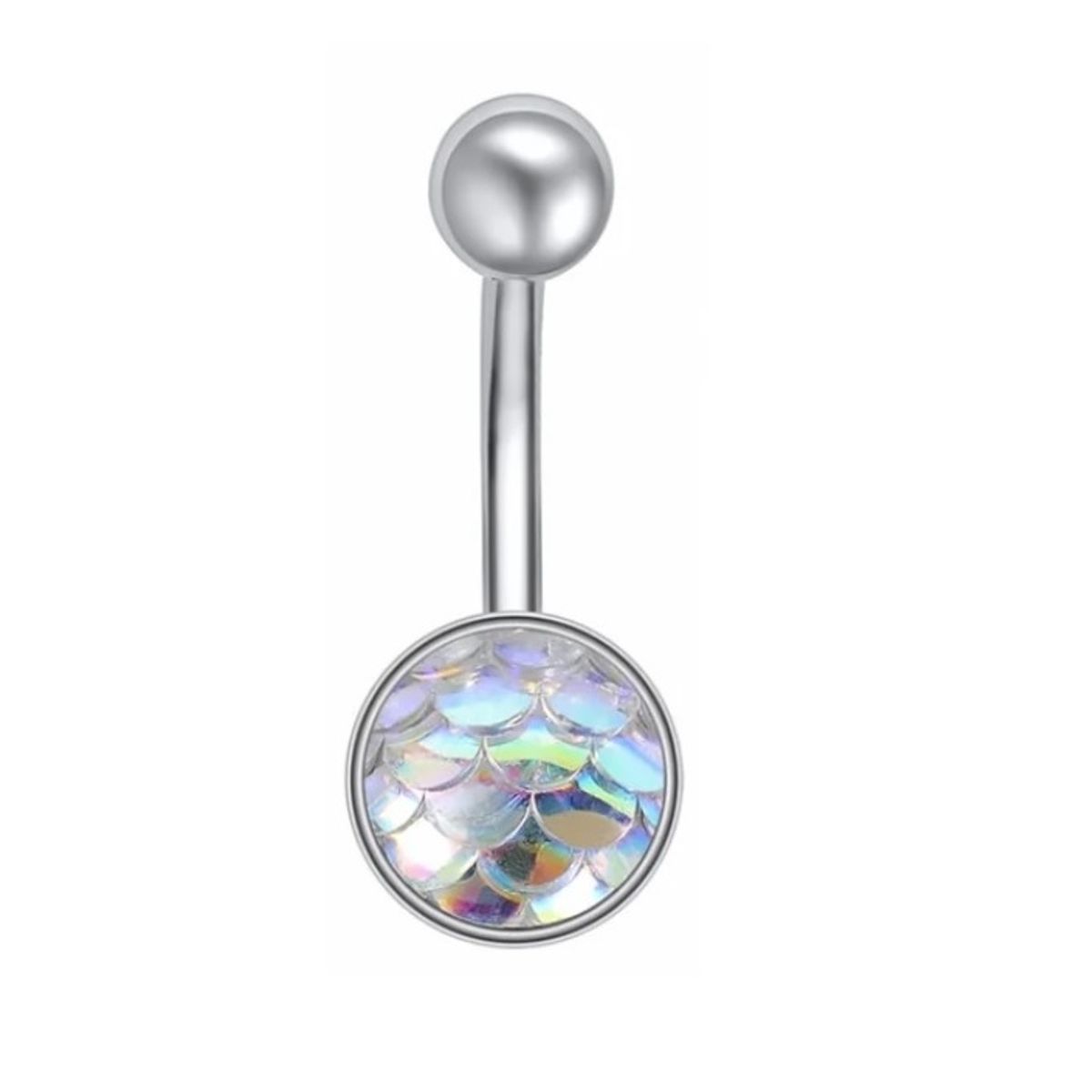 GENERICO - Piercing para ombligo escamas cola de sirena blanco tornasol
