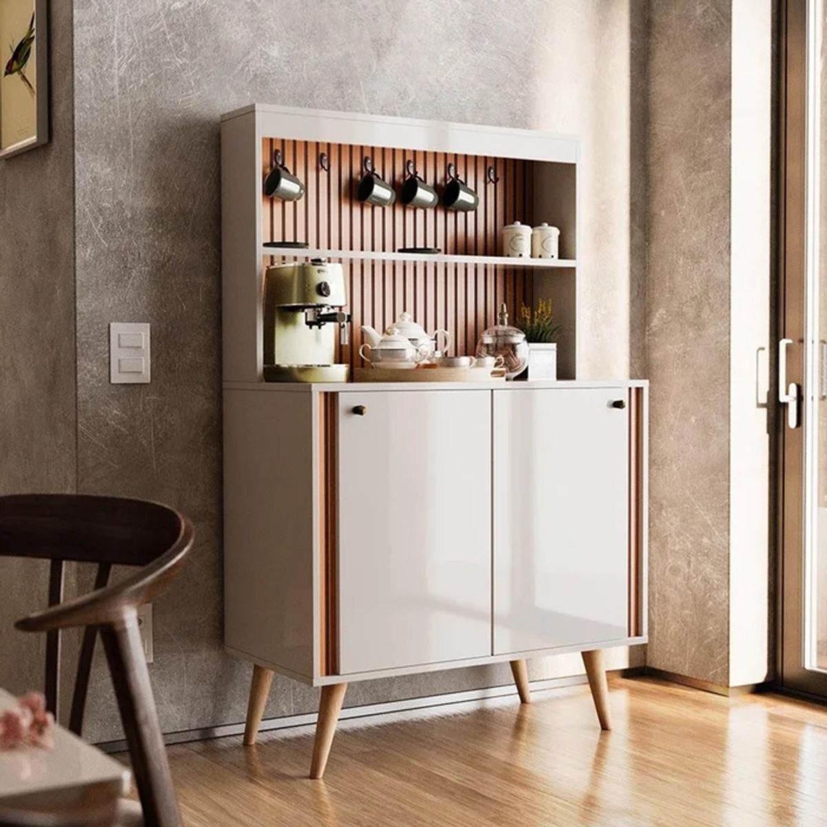 R&R MUEBLES - Aparador Moderno Amagi Blanco y Marrón R&R MUEBLES