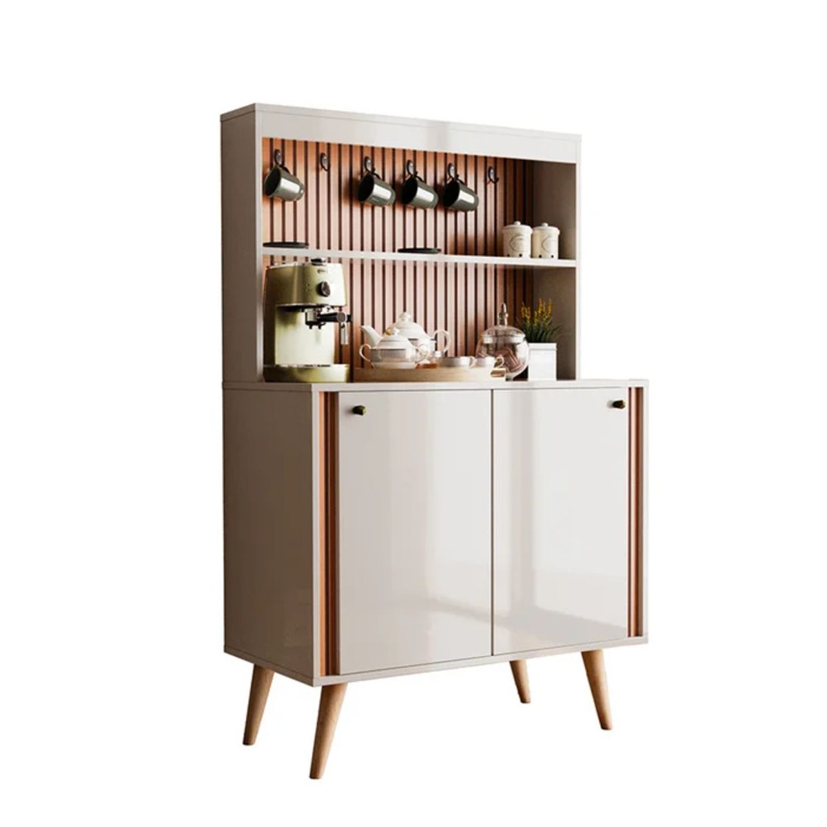 R&R MUEBLES - Aparador Moderno Amagi Blanco y Marrón R&R MUEBLES