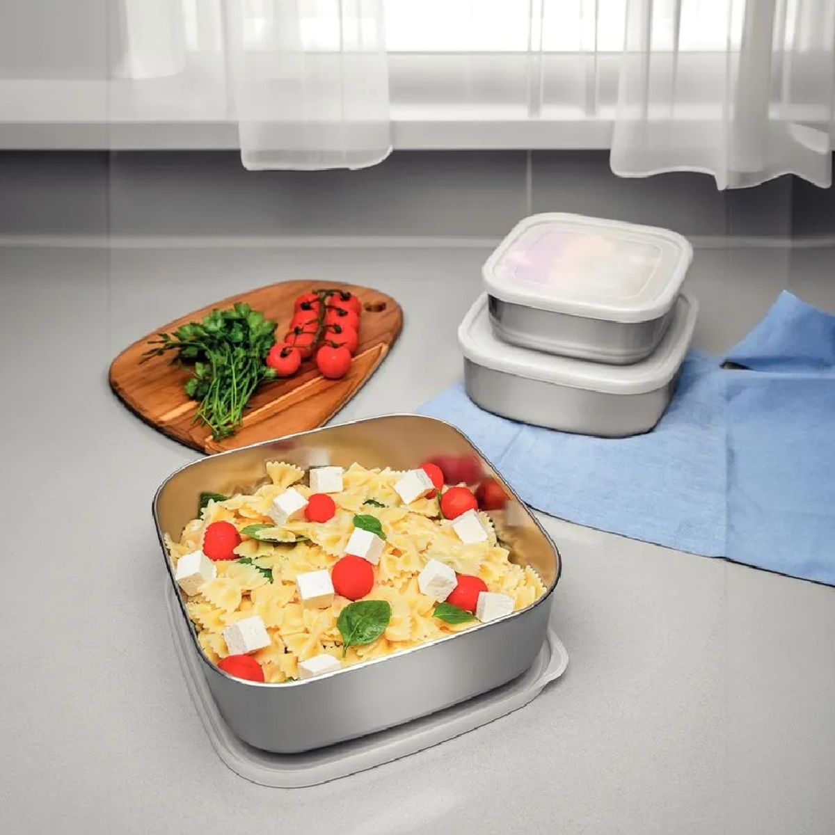 TRAMONTINA - Juego de Tapas Cuadradas de Acero Inoxidable Tramontina Freezinox  3 Piezas