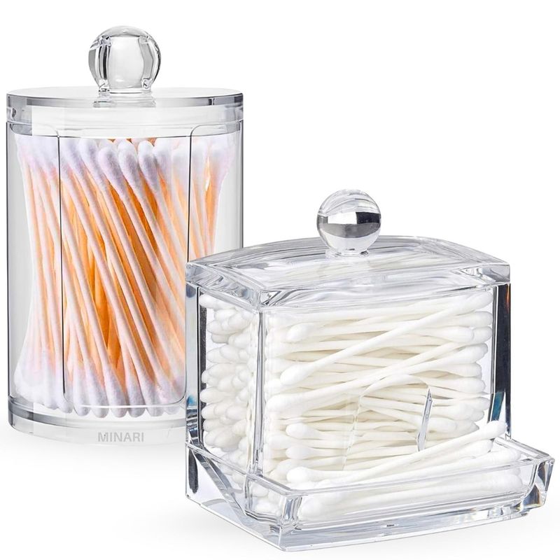 MINARI - Set Organizador Acrílico Dispensador de Algodón Maquillaje A160 - A170