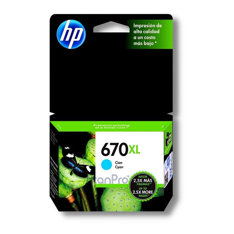 HP - Cartucho de Tinta HP 670XL Cyan CZ118AL Original