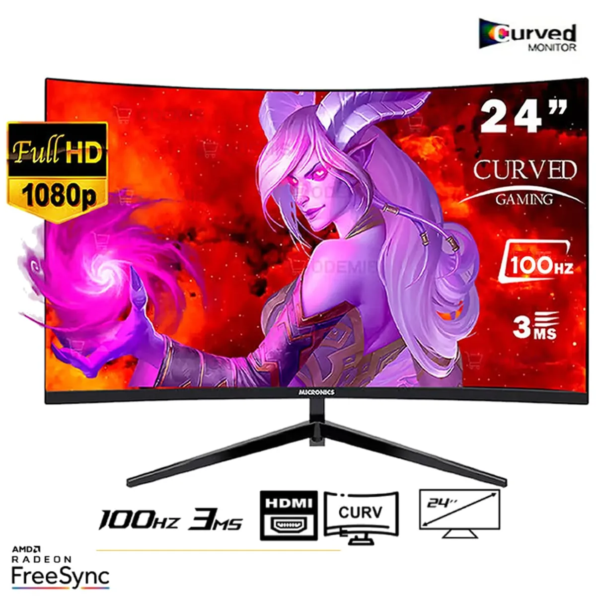 MICRONICS - Monitor Gamer Curvo Micronics 24 Pulgadas Fhd 100hz 1ms 1920x1080