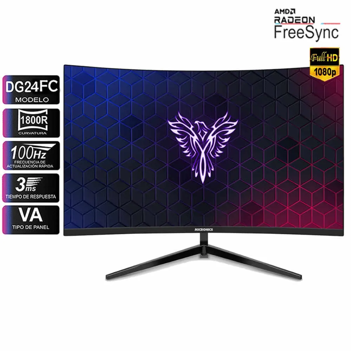 MICRONICS - Monitor Gamer Curvo Micronics 24 Pulgadas Fhd 100hz 1ms 1920x1080
