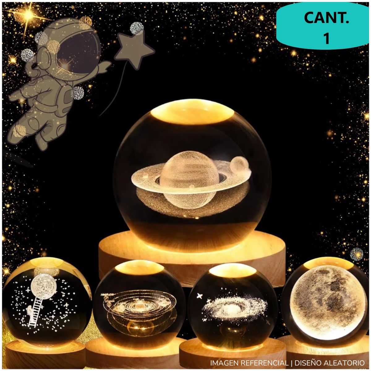 GENERICO - Esfera de Cristal 3D Mini Lámpara de Noche Luz Cálida Galaxia