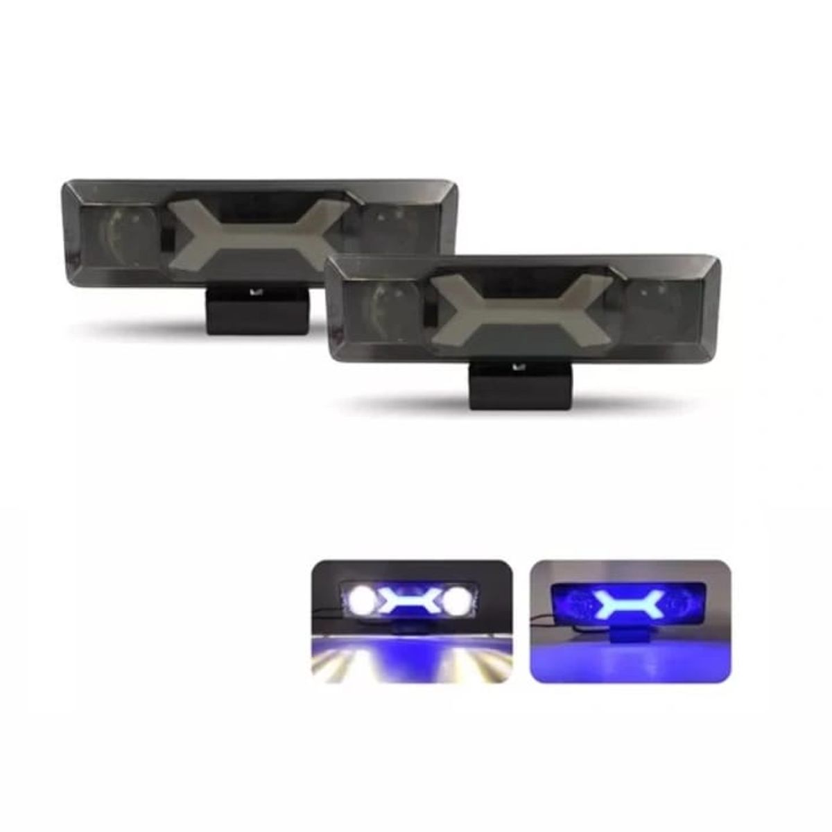 GENERICO - Par Faros Rectangular 2 Lupas Bicolor Blanco Fijo/azul