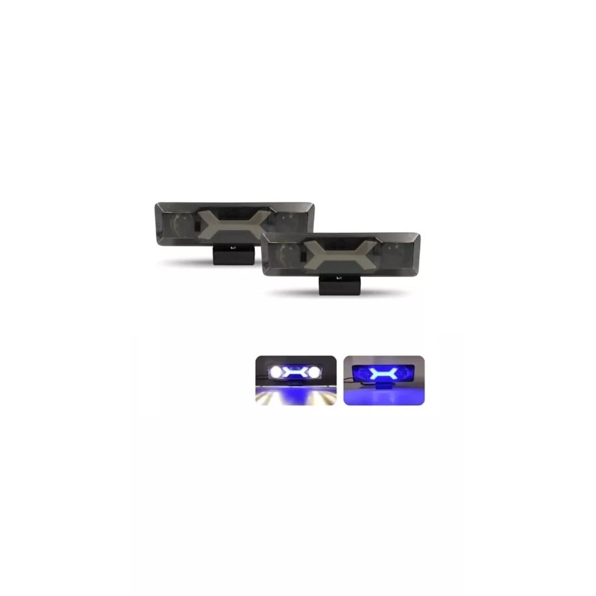 GENERICO - Par Faros Rectangular 2 Lupas Bicolor Blanco Fijo/azul