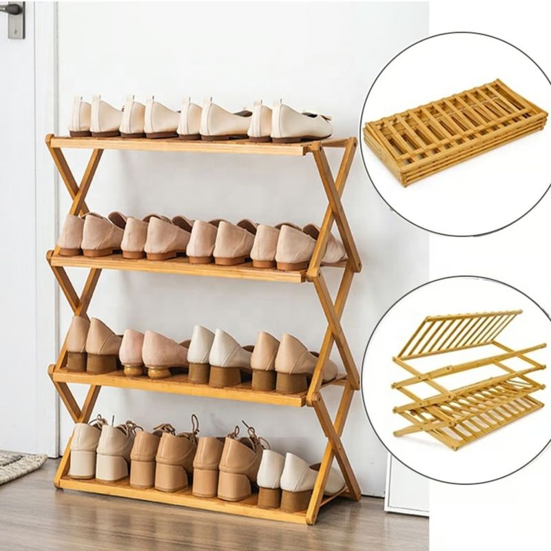 OEM - Zapatero Organizador De Madera 4 Niveles Café Claro