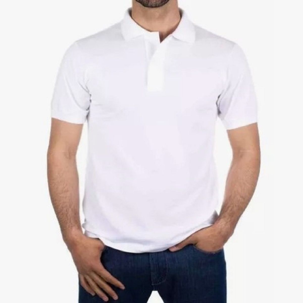 GENERICO - POLO CUELLO CAMISERO MANGA CORTA PIQUE PARA HOMBRE BLANCO