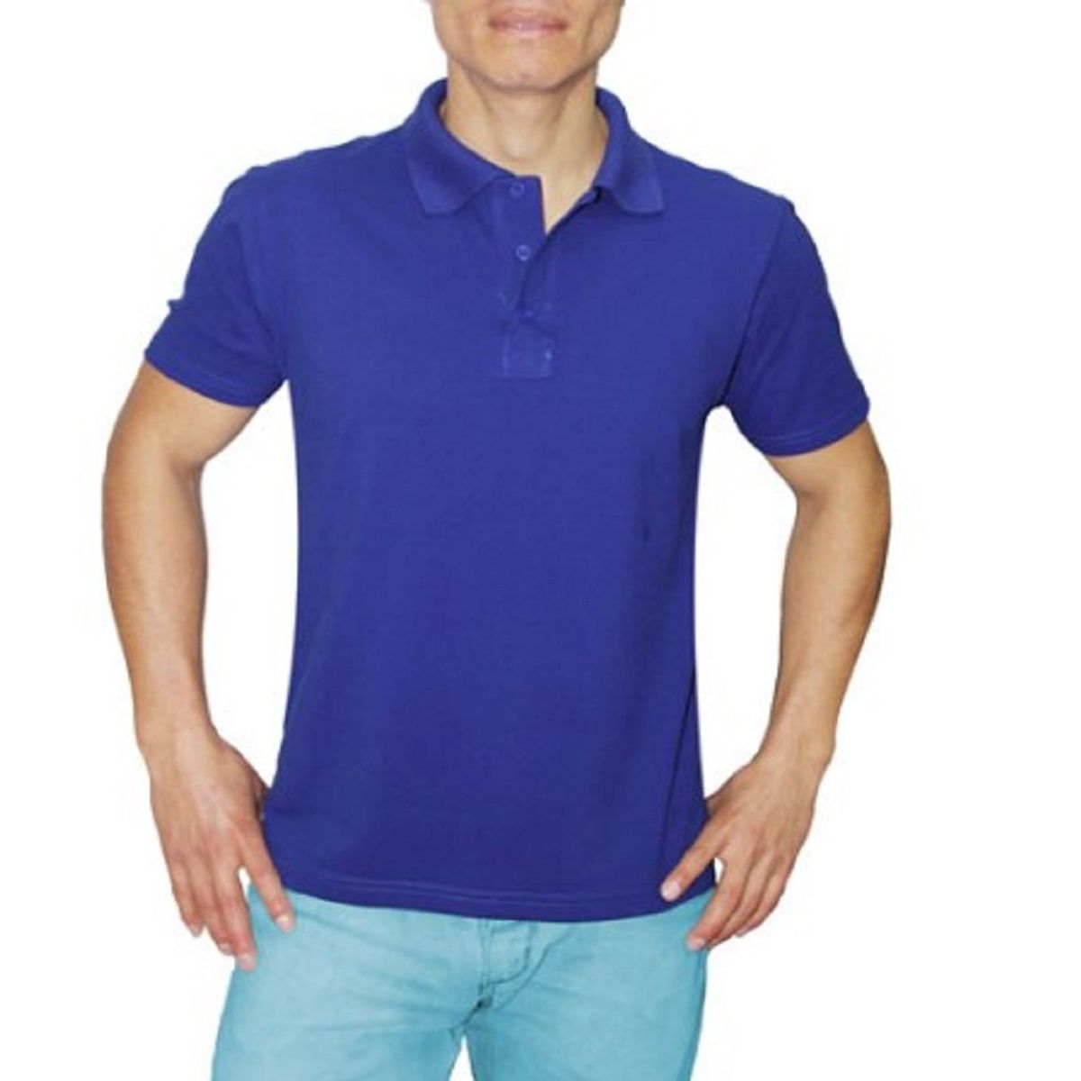 GENERICO - POLO CUELLO CAMISERO MANGA CORTA PIQUE PARA HOMBRE AZULINO