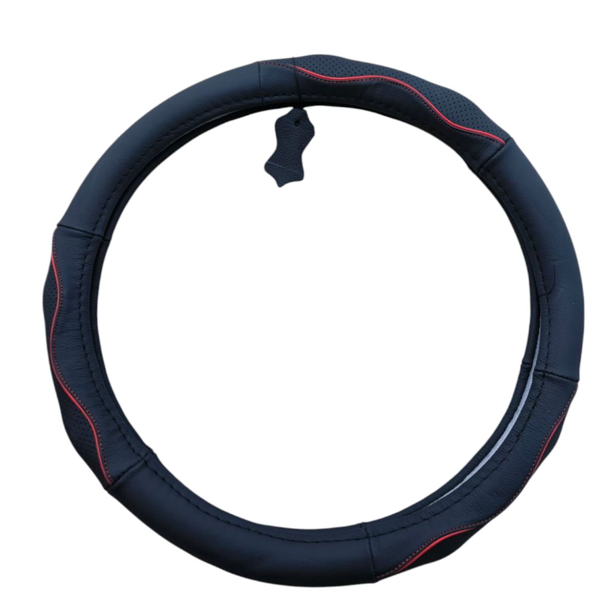 GENERICO - FUNDA FORRO DE TIMON CUERO CON DETALLES ROJOS